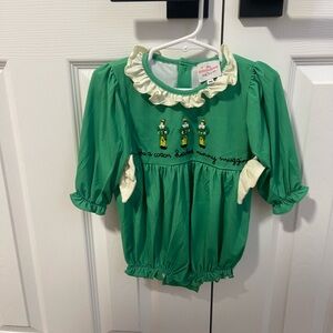 Green Baby Romper with Embroidery ELF